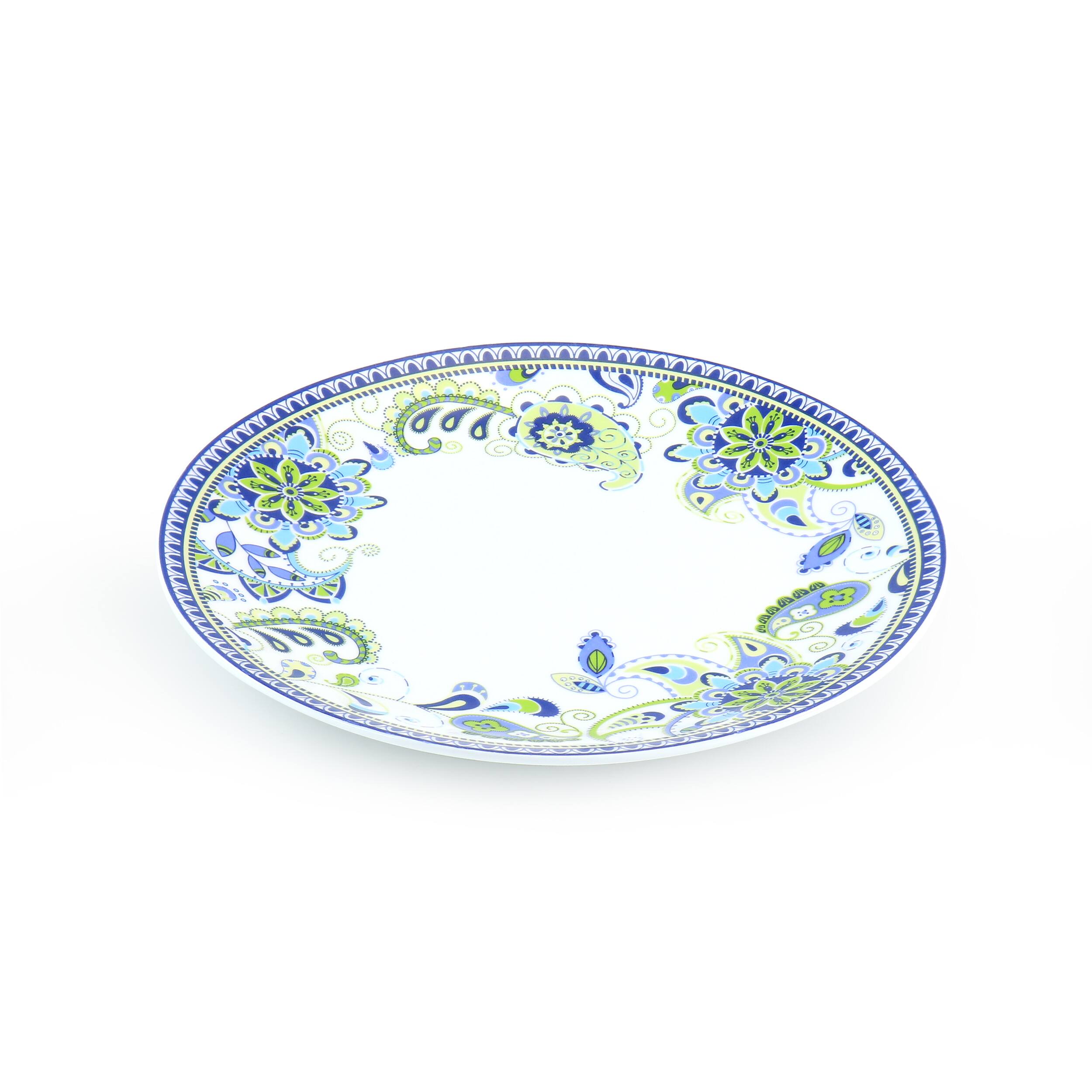 Alt View 3. Elama - Elama Blue Fiesta 16 Piece Round Porcelain Dinnerware Set - White, Blue, and Green.