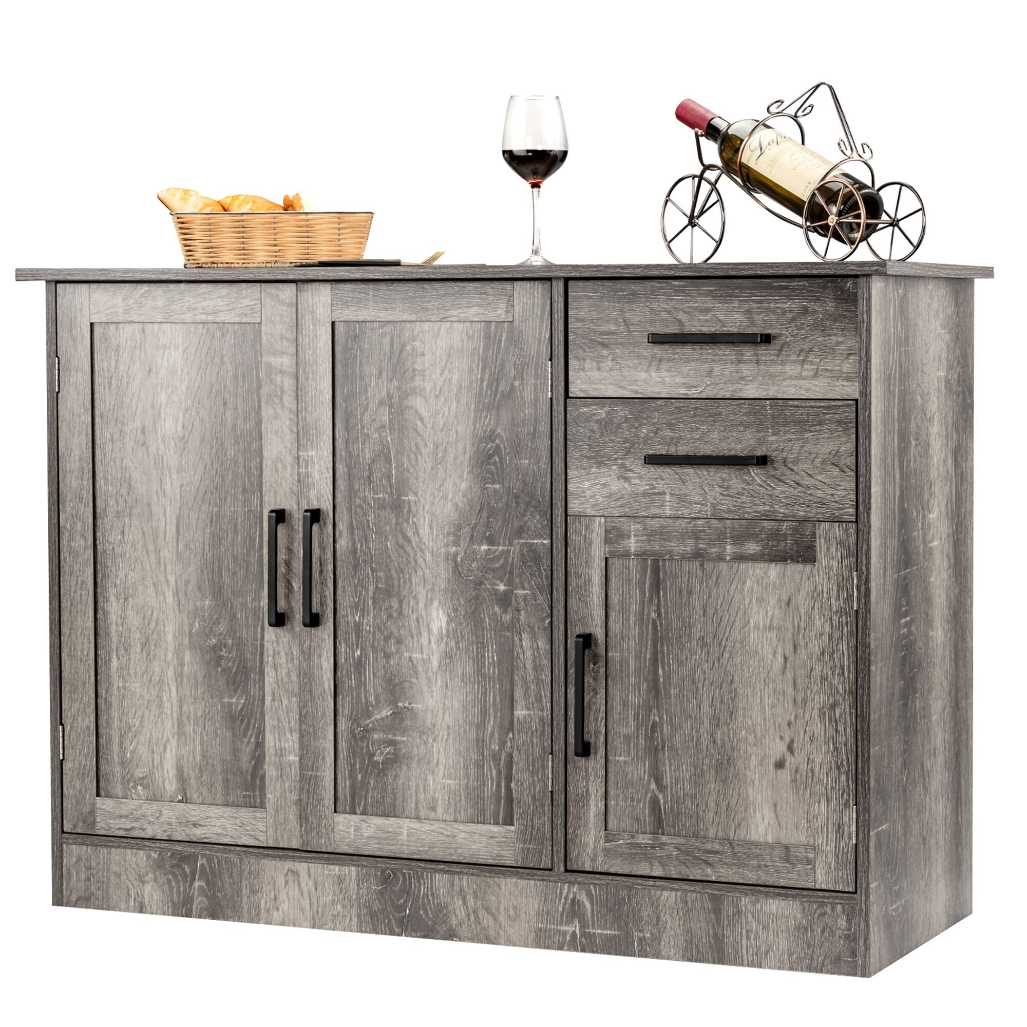 Costway - Buffet Storage Cabinet Console Table Kitchen Sideboard Drawer - Gray