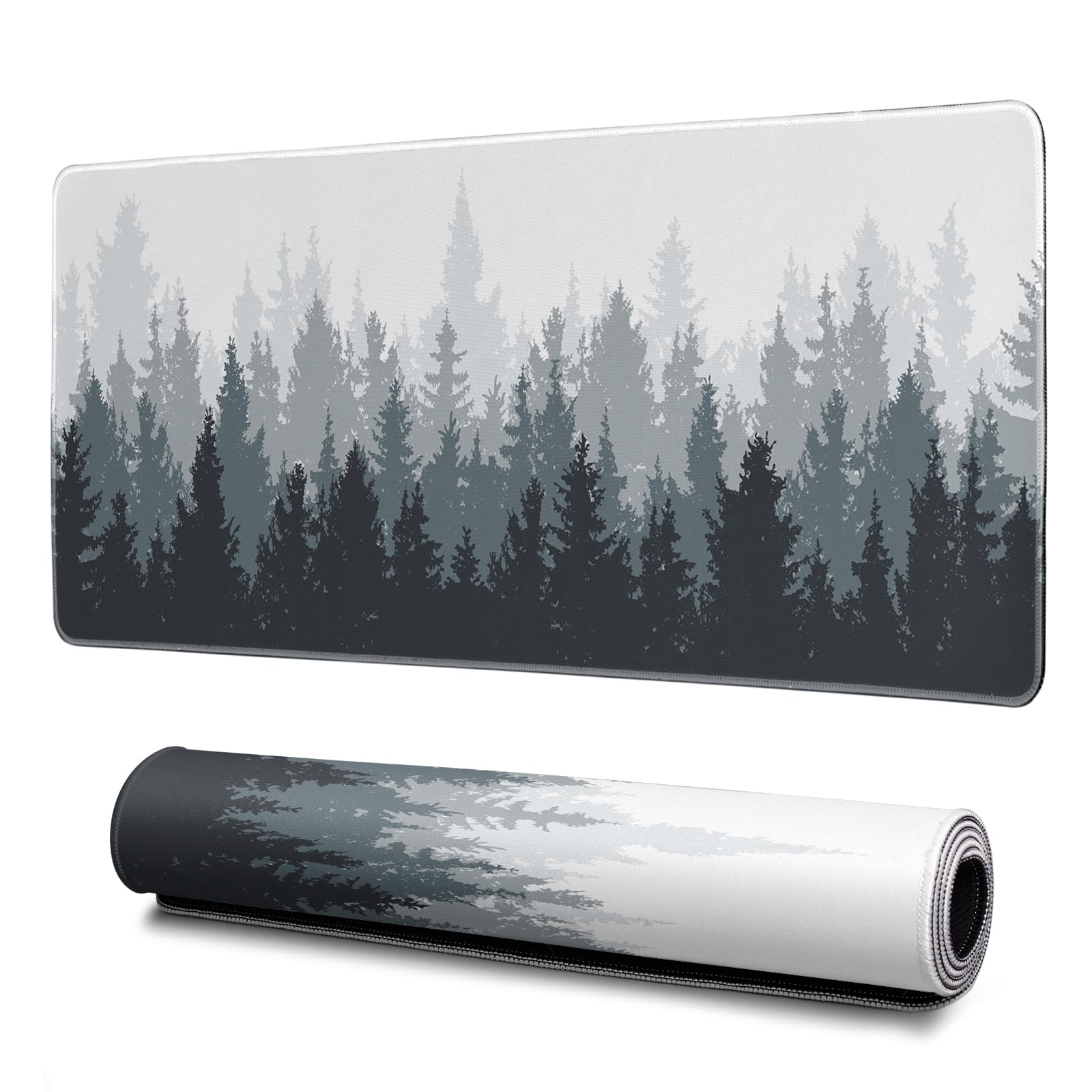 Front. Earthley Blooms - Gaming Mouse Pad Abstract Black 31.. Sea Wave Texture Non-slip Rubber Base Large Mousepad Stitched Edges Mat - Tree.
