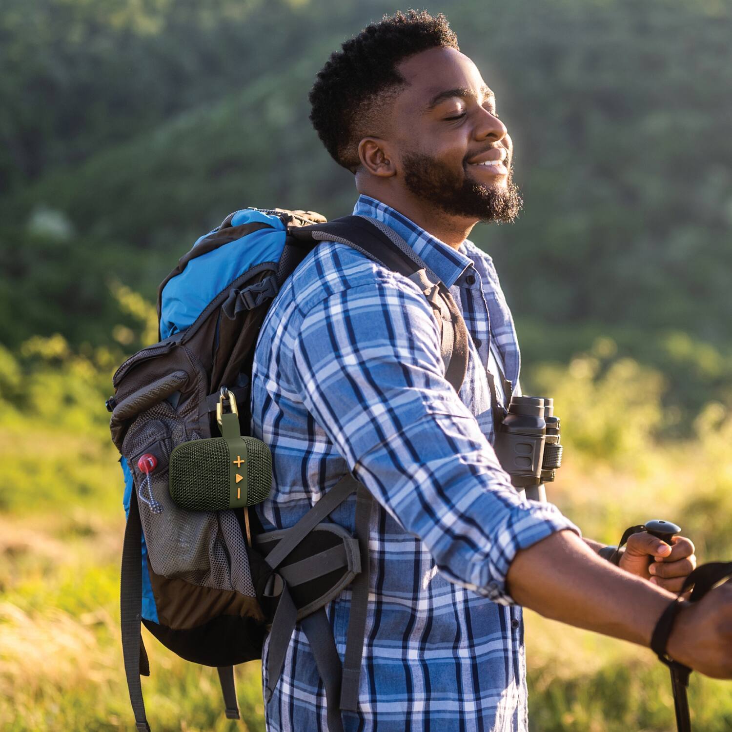 Angle. Fisher Studio Pro - ECO GO Waterproof Portable Bluetooth Speaker with FM Radio, SBT294 - Green.
