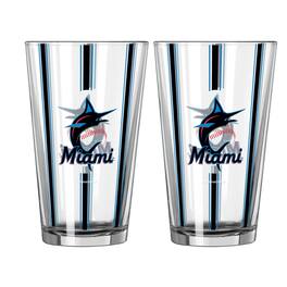 Logo Brands - Miami Marlins 2-Pack 16oz. Vertical Stripe Stained Pint Glass Set - Multicolor