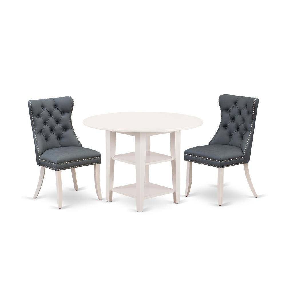 Angle. East West Furniture - 3 Piece Dining Table Set Contains a Round Dining Table with Dropleaf & Shelves - White.