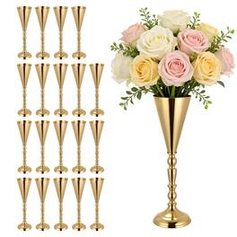 VEVOR - 20 PCS Wedding Flower Vase, 16.9 in Tall Trumpet Flower Table Centerpieces, Banquet Vases Easy Installation - Gold