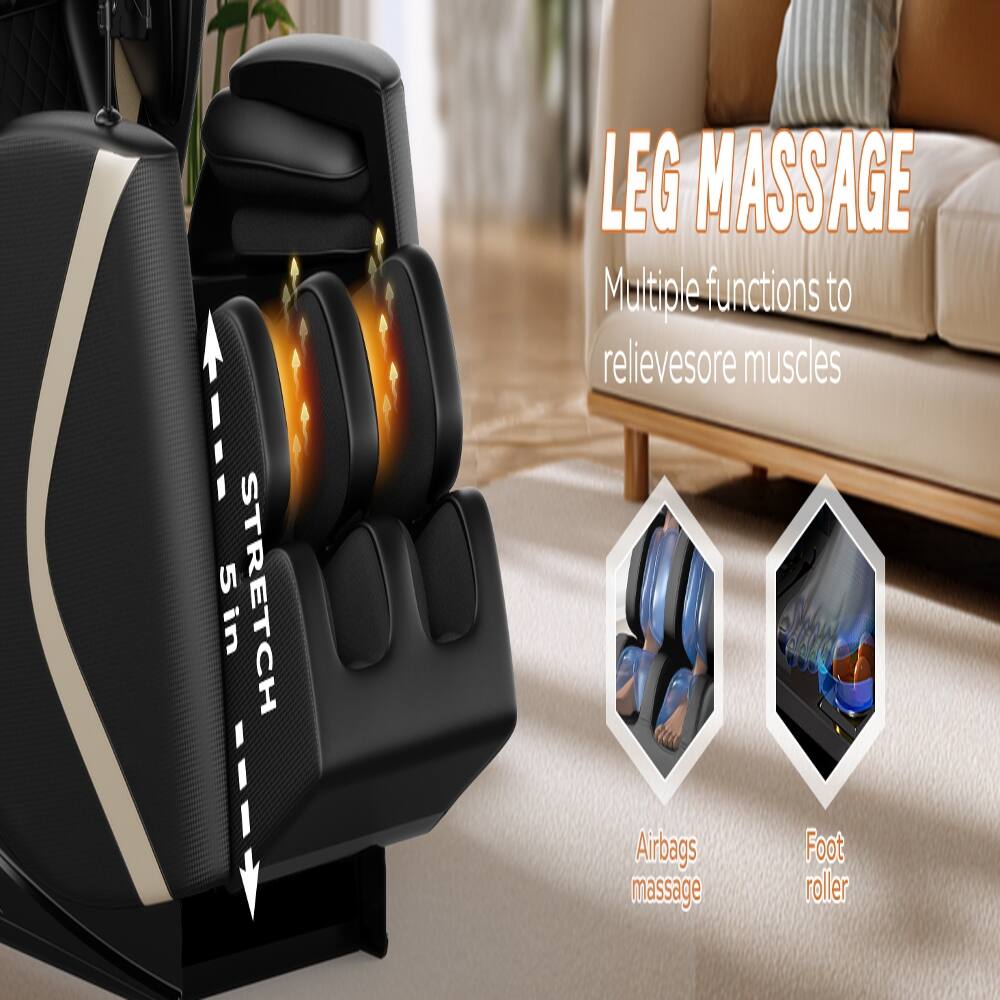 5in STRETCH LEG MASSAGE  
Multiple functions to relieve sore muscles  
Airbags massage  
Foot roller
