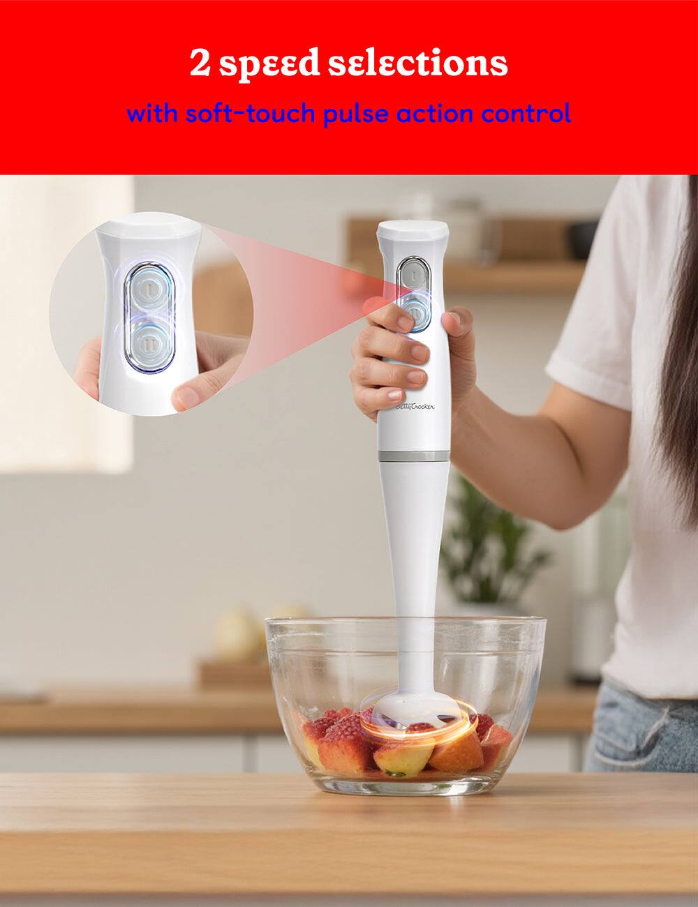 2 speed selections with soft-touch pulse action control