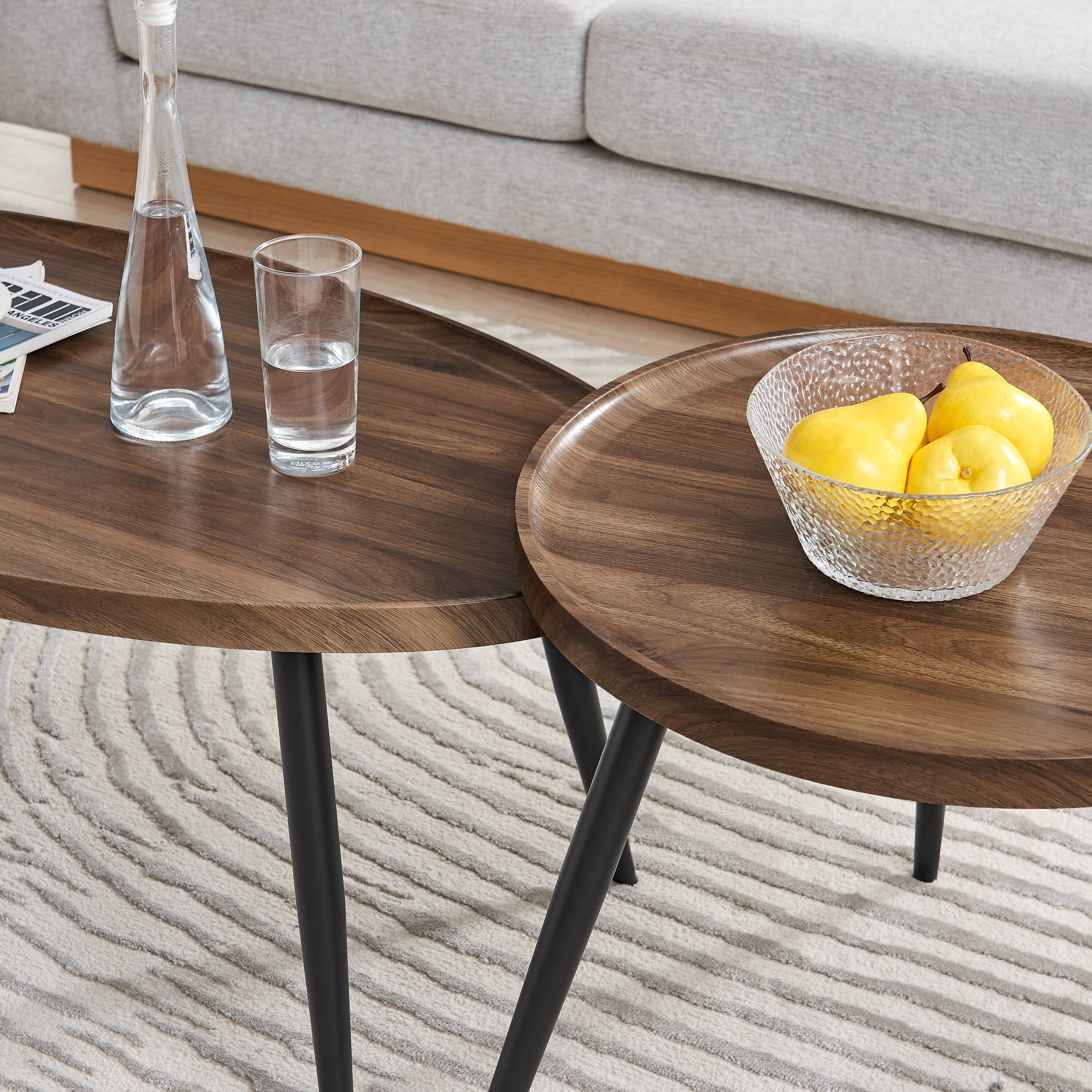 Alt View 5. Danya B - Paxton Nesting 2 Piece Coffee Table Set - Round and Oval - Walnut - Walnut, Black.