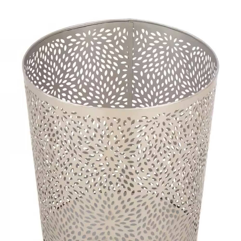 Left. Hivvago - 1.3 Gallon Metal Floral Pattern Trash Can Waste Basket in Silver - Silver.