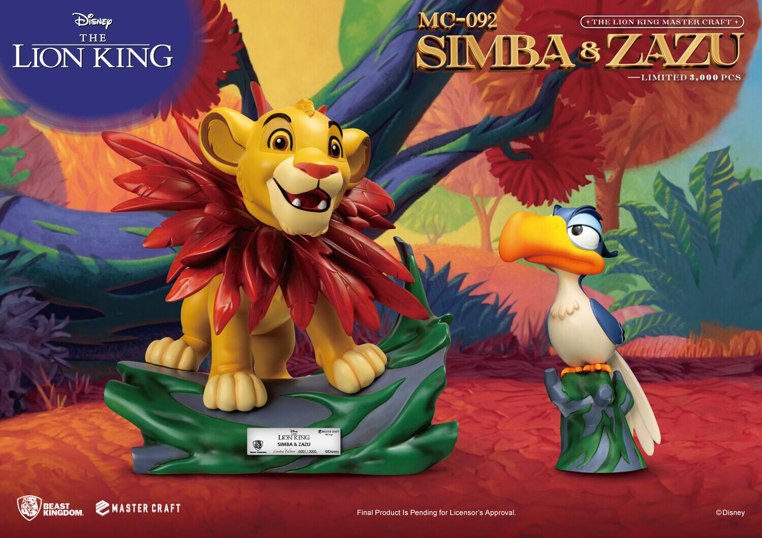 Disney THE LION KING  
MC-092  
SIMBA & ZAZU  
+ THE LION KING MASTER CRAFT +  
LIMITED 3,000 PCS  

BEAST KINGDOM  
MASTER CRAFT  

Final Product Is Pending for Licensor's Approval  
©Disney