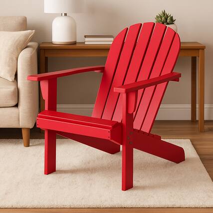 Front. Hivvago - Acacia Wood Deck Chair with Relaxed Seating Angle - Red.