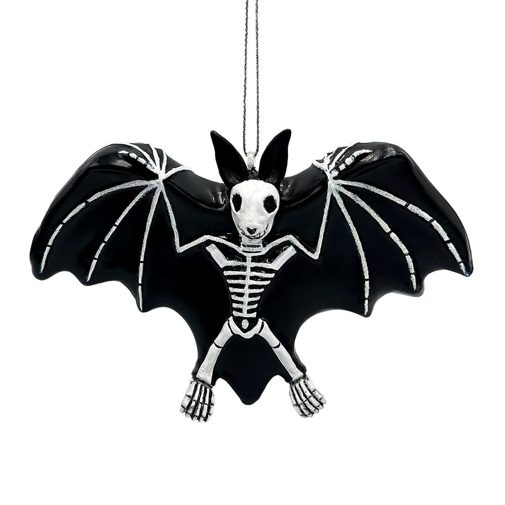 OrnamentallyYou - Gothic Bat Skeleton Handcrafted Glass Ornament Horror Tree Halloween Decor - Multi-colored