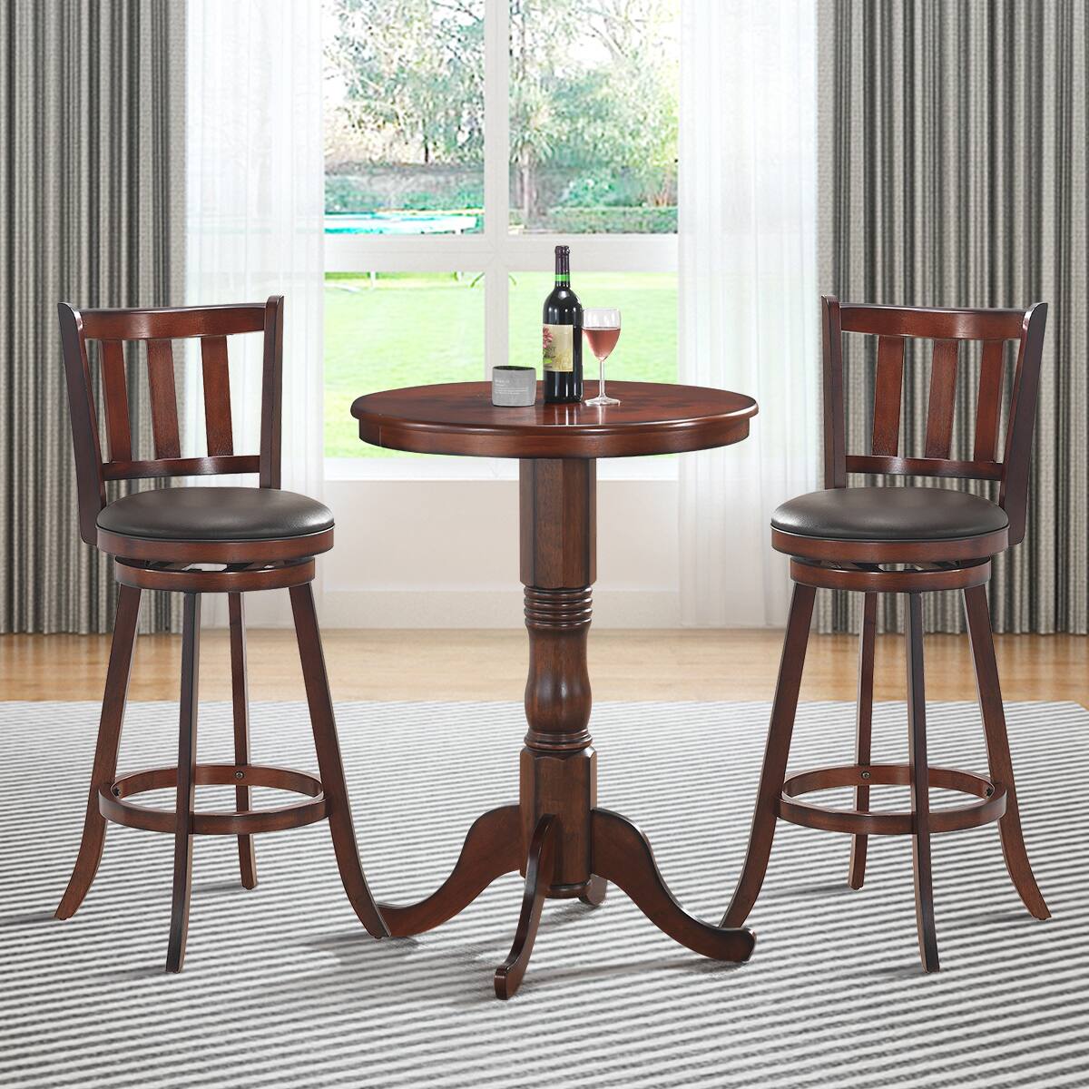 Alt View 3. Costway - Costway Set of 2 29.5" Swivel Bar stool Leather Padded Dining Kitchen Pub Bistro Chair High Back - Nut-brown.