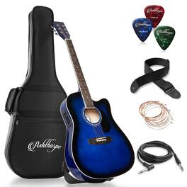 Ashthorpe - Full-Size Cutaway Thinline Acoustic-Electric Guitar w/ Gig Bag and EQ - Blue