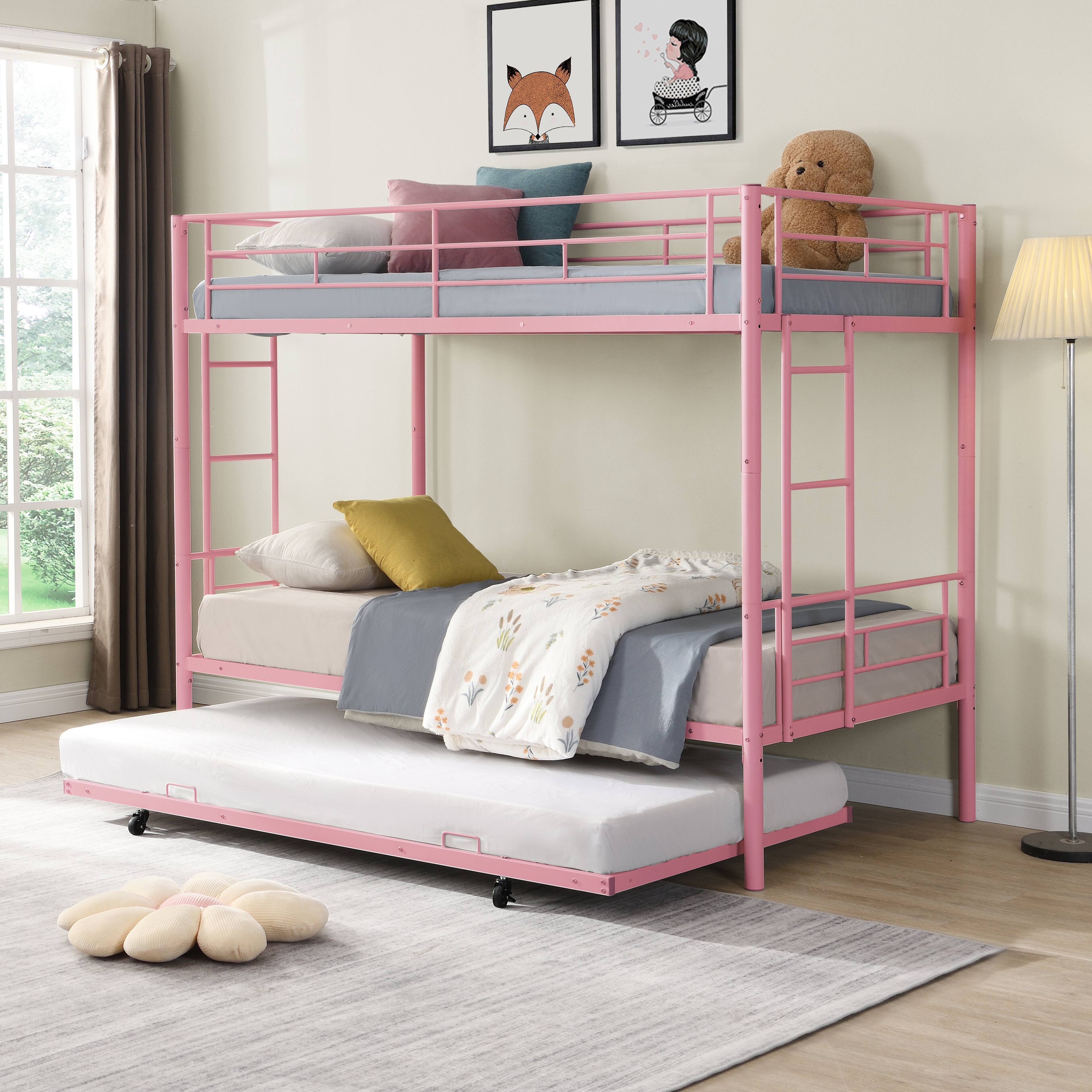 Alt View 3. Boyel Living - Pink Metal Triple Bunk Bed with Trundle – Twin Over Twin Over Twin - Pink.