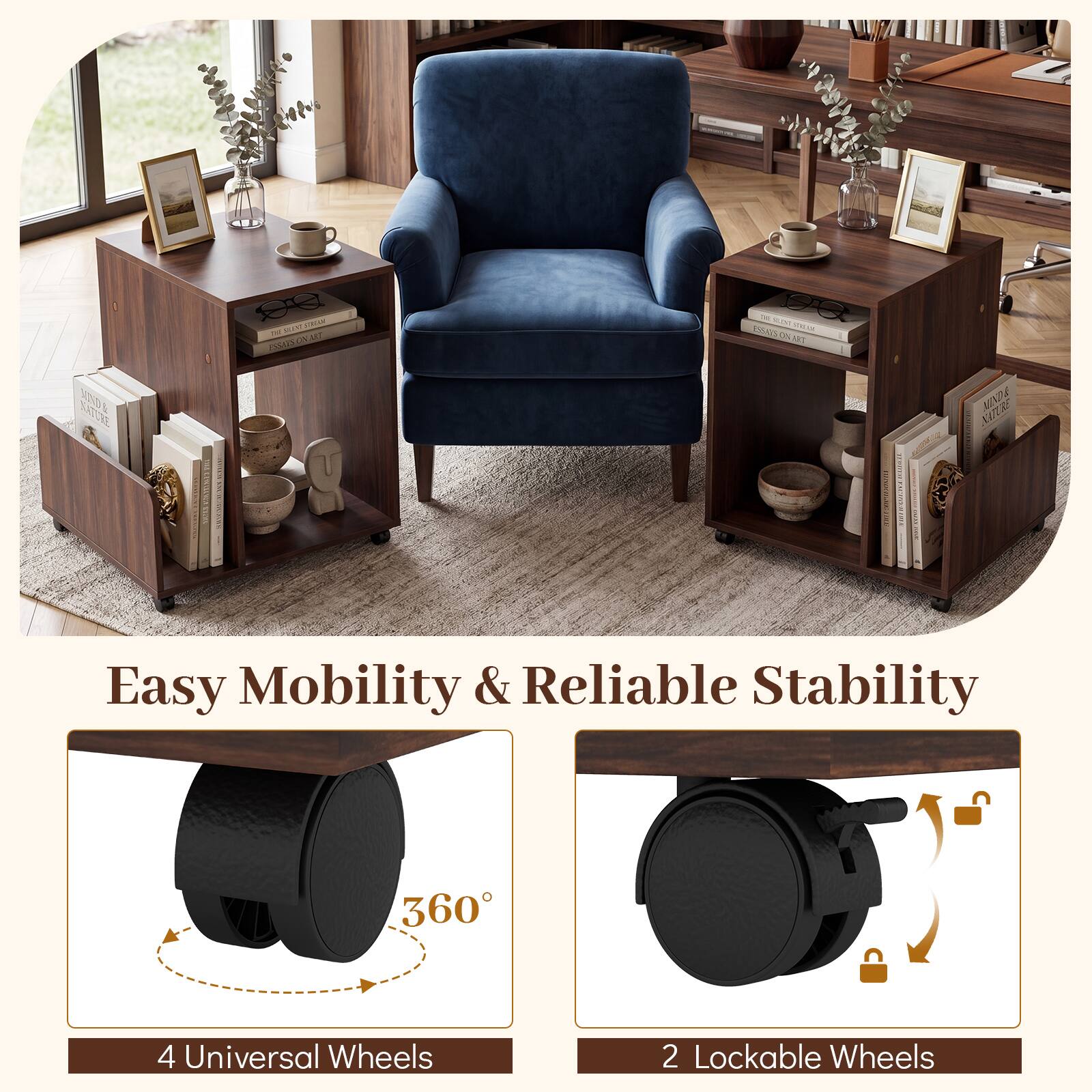 Easy Mobility & Reliable Stability

360°

4 Universal Wheels

2 Lockable Wheels
