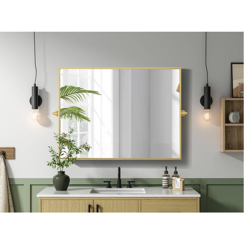 Alt View 10. Elegant Kitchen and Bath - Amoura 40X30 Pivot Mirror In Brass - Brass.