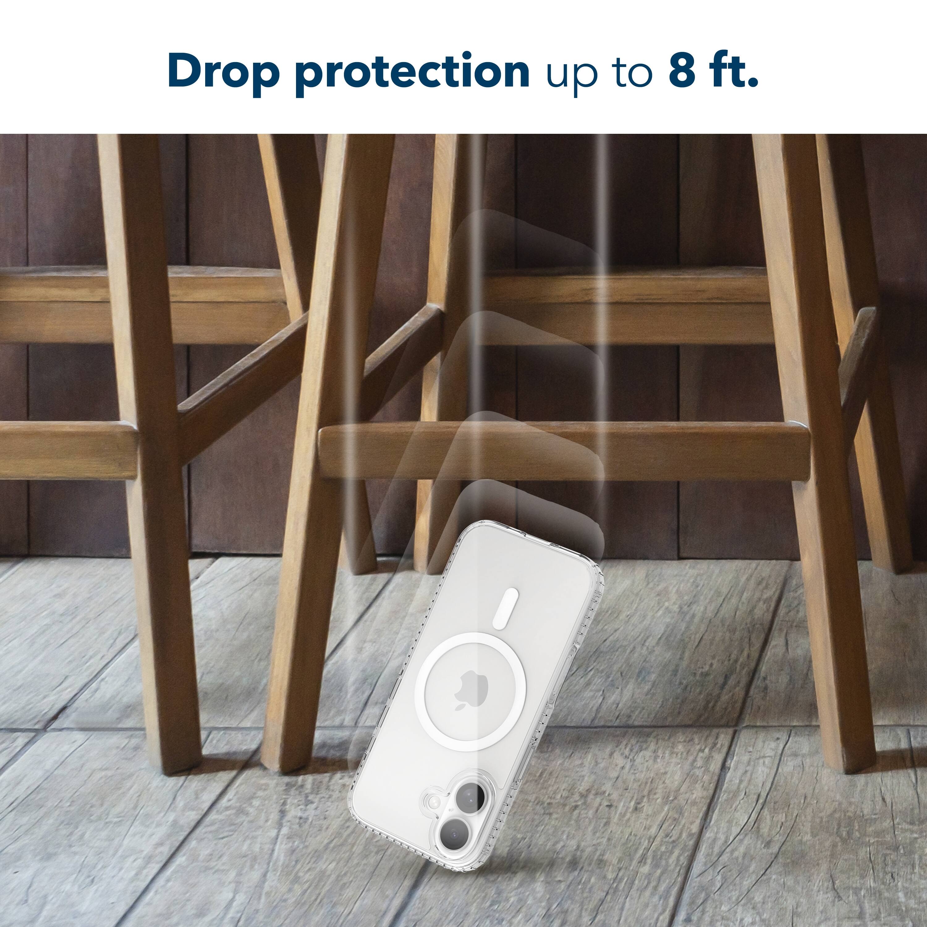 Drop protection up to 8 ft.