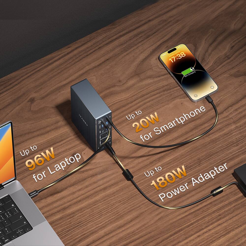 Up to 96W for Laptop, Up to 20W for Smartphone, Up to 180W Power Adapter