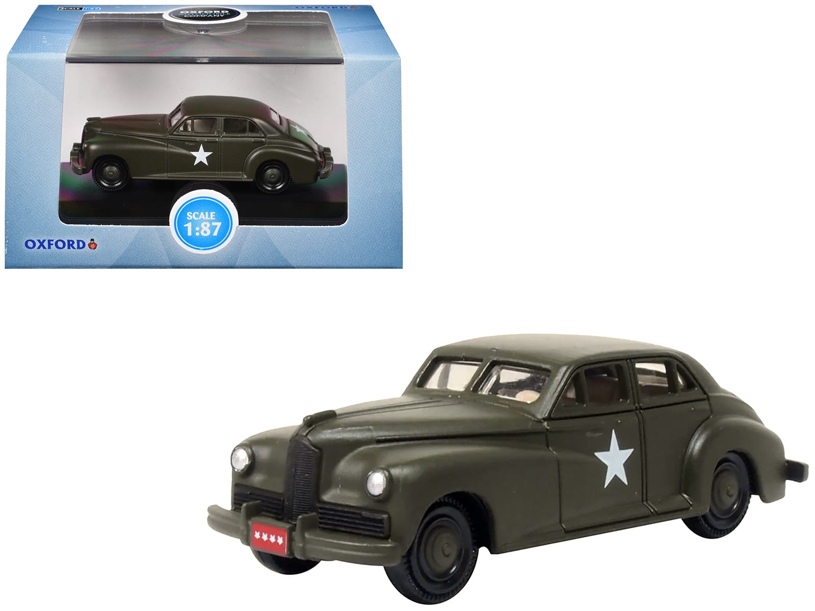 "1942 Packard Clipper Touring Sedan ""US Army Staff Car"" Olive Drab 1/87 (HO) Scale Diecast Model Car by Oxford Diecast" price history on PriceWatchPro