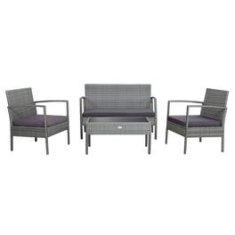 Kadyn - 4 Pieces Rattan Patio Conversation Furniture, Outdoor Furniture Garden Conversation Sets with Acacia Wood Tabletop - Gray