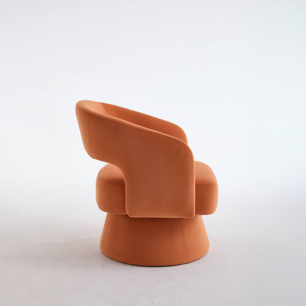 Left. Lirago - 27" Wide Orange 360° Swivel Modern Comfy Velvet Round Barrel Chair Velvet Accent Armchair - Orange.