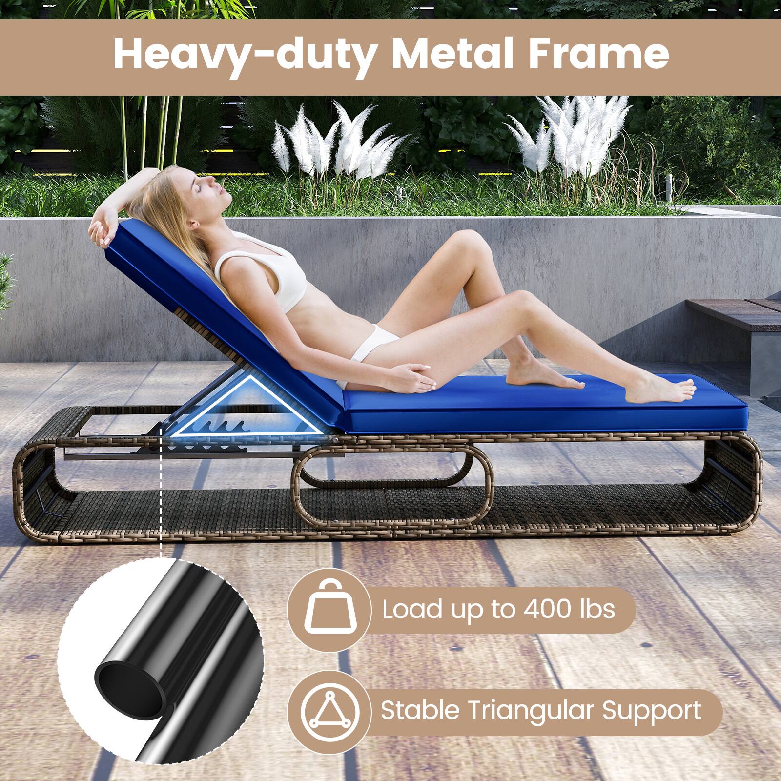 Heavy-duty Metal Frame  
Load up to 400 lbs  
Stable Triangular Support