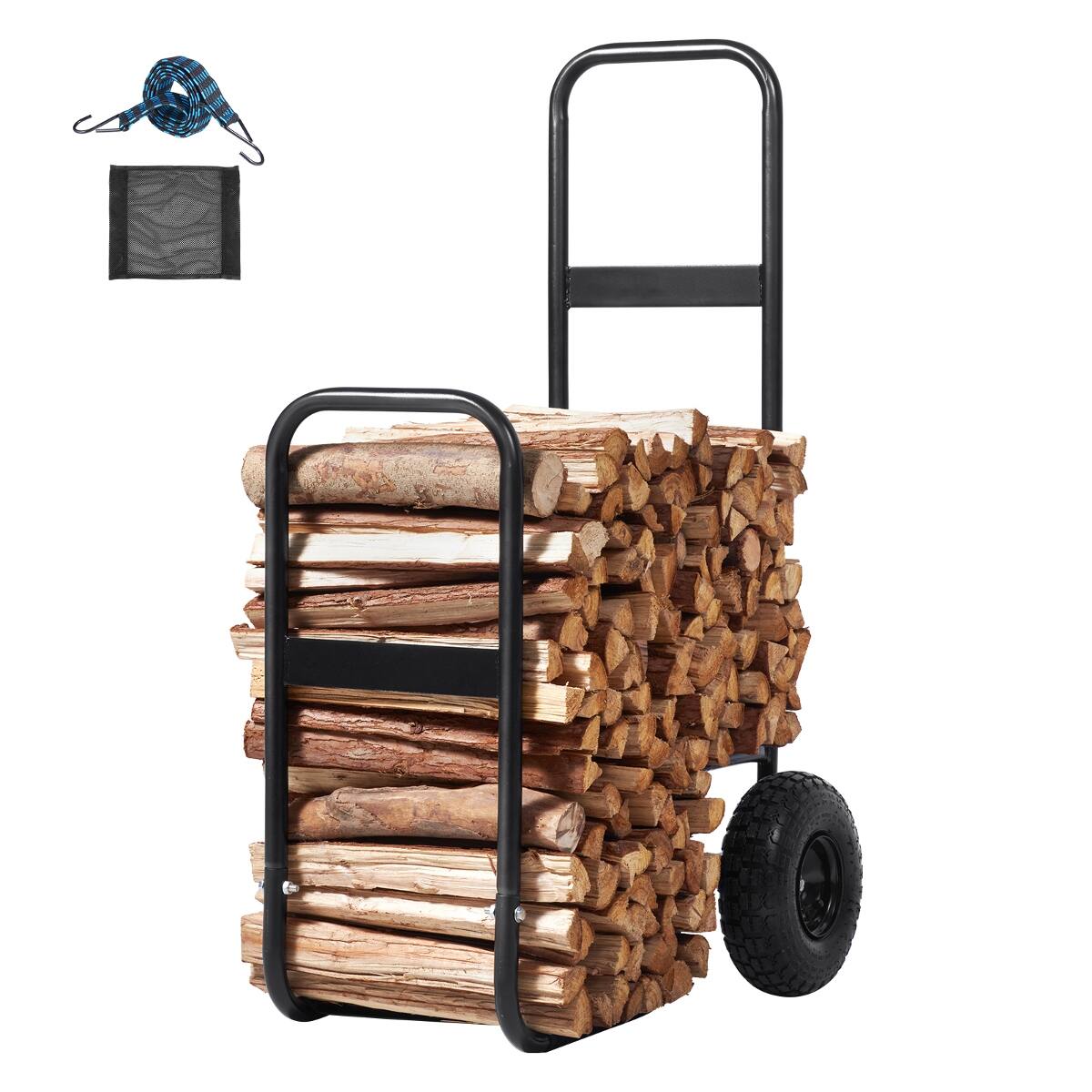 Front. Ropilly - Ropilly Firewood Log Cart, 250 lb Firewood Carrier with Steel Firewood Dolly and Pneumatic Rubber Wheels, Black - Black.