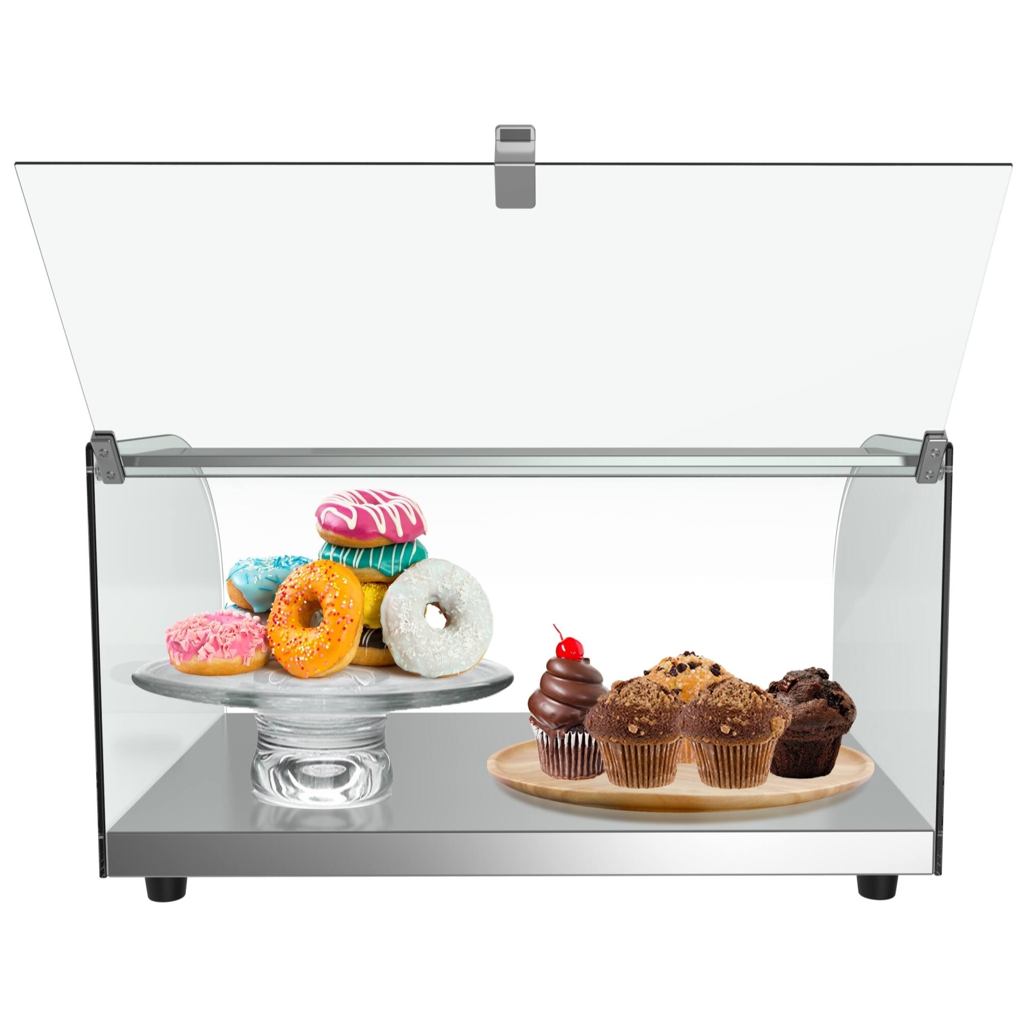 Angle. Koolmore - 22 in. Countertop Bakery Display Case with Front Curved Glass and Rear Door, 0.9 cu. ft. DC-1C - Silver.