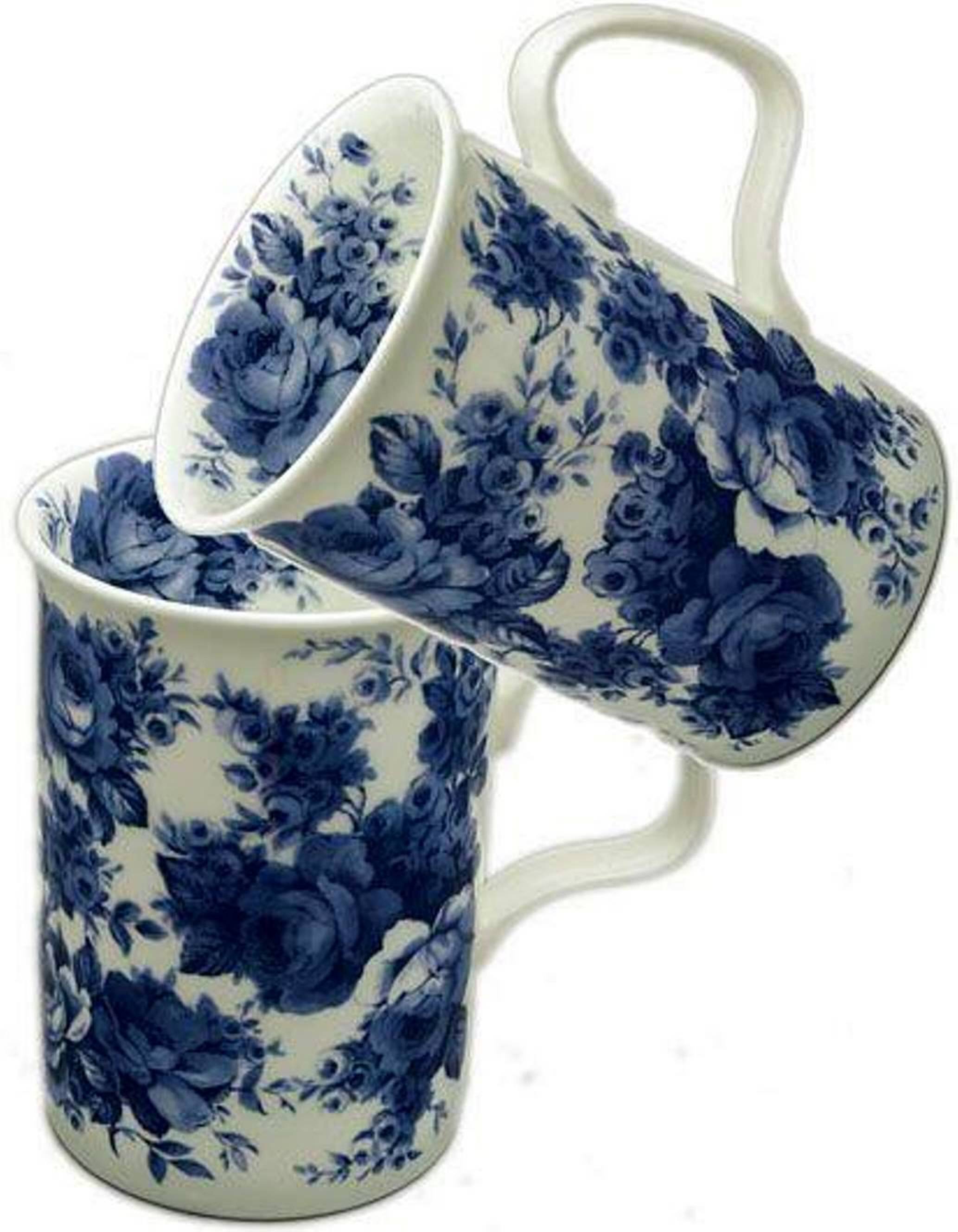 Angle. Jiallo - Roy Kirkham LANCASTER MUG-BLUE CHINTZ, set of 6, Bone China Made in England - Mutli color.