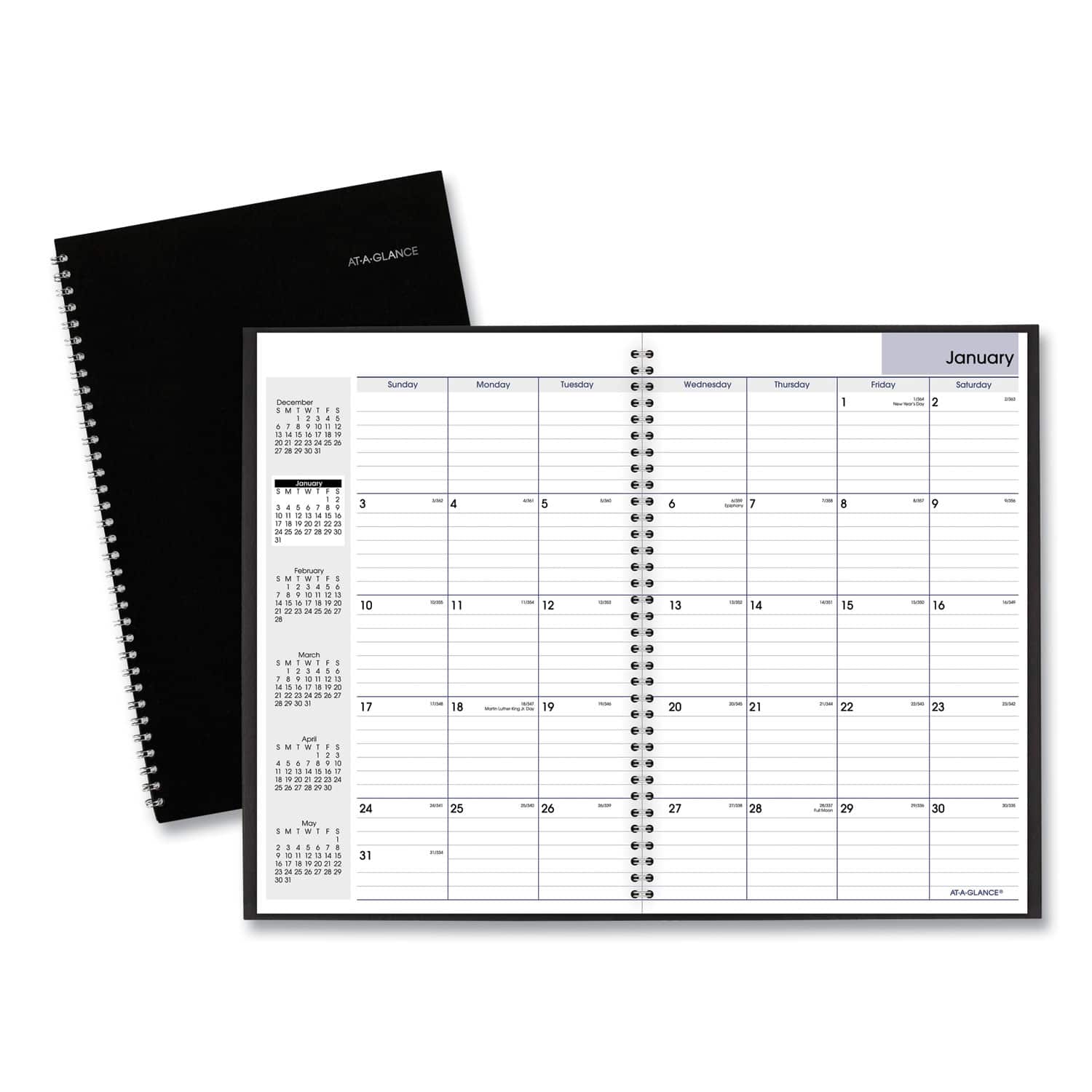 AT-A-GLANCE - DayMinder Monthly Planner Ruled Blocks 12 x 8 Black Cover 14 Month Dec 2025 to Jan 2027