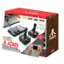 The box contains a gaming system and a portable player, with a total of 200+ video games. The system is compatible with Atari and features a retro video game system. The box also includes a 2 in 1 bundle with a pocket bonus portable player. The gaming system is designed for two players and comes with two joysticks and two paddle controls. The box also includes a booklet with instructions and game options.