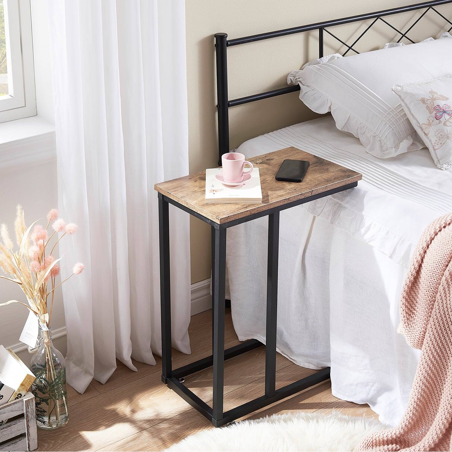 Alt View 3. Vecelo - 2Pack C Shaped End Table for Small Spaces, Sofa Side Table with Metal Frame, Easy to Assemble Snack Table - Grey.