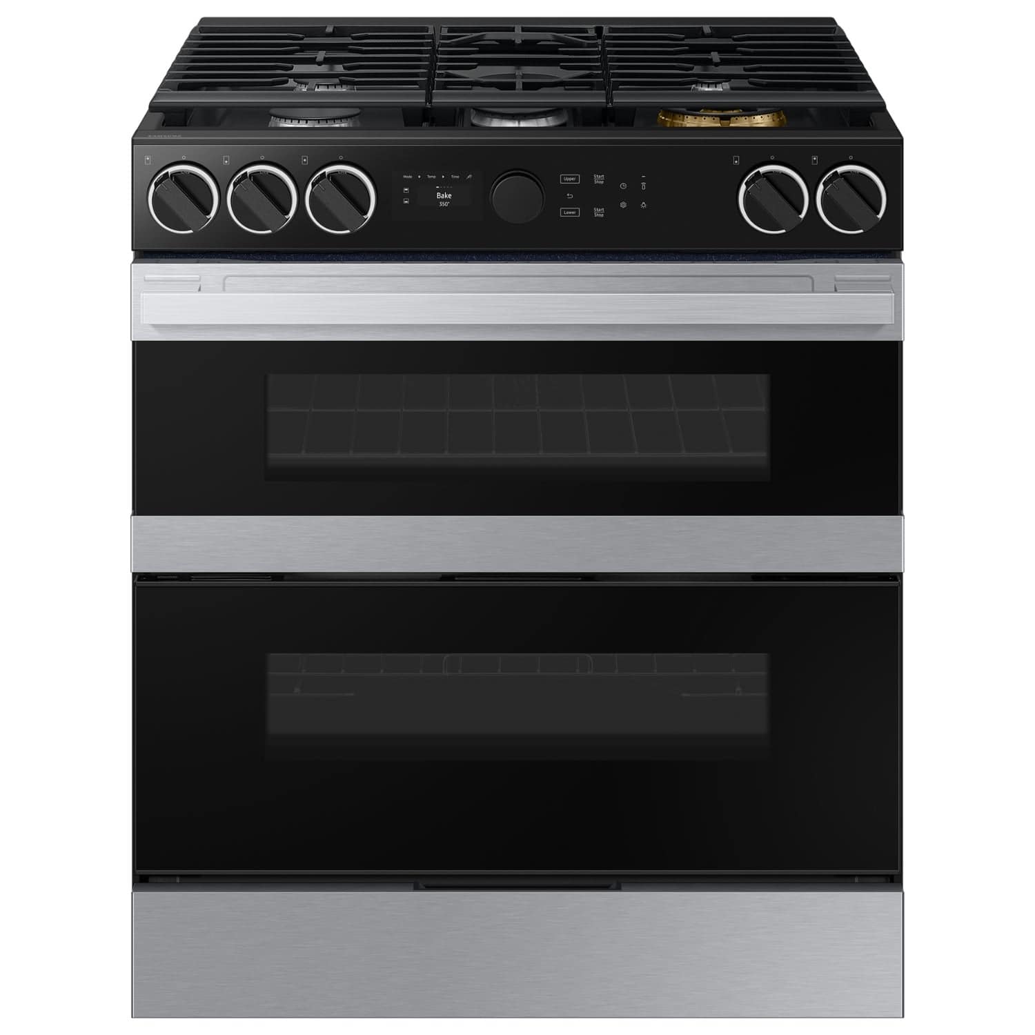 Samsung - Bespoke 6.3 Cu. Ft. Slide-In Dual Fuel Convection Range with Flex Duo Convertible Double Oven Technology - Stainless Steel - Front_Zoom