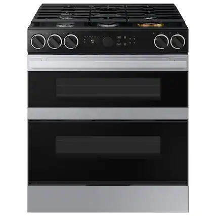 Front. Samsung - Bespoke 6.3 Cu. Ft. Slide-In Dual Fuel Convection Range with Flex Duo Convertible Double Oven Technology - Stainless Steel.