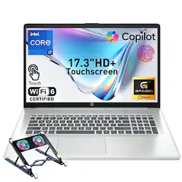 HP - Upgraded - 17.3" HD+ Touch Laptop - Intel Core i7-1355U - 64GB RAM 1TB SSD - FP Reader - Backlit KB - Copilot - Laptop Cooler - Silver