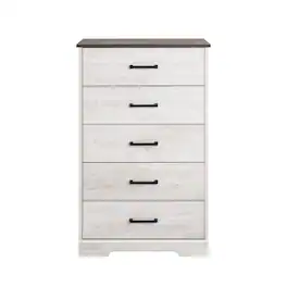 Prepac - Rustic Ridge Washed 5 Drawer 18.5"D x 27.5"W x 43.5"H Dresser - White