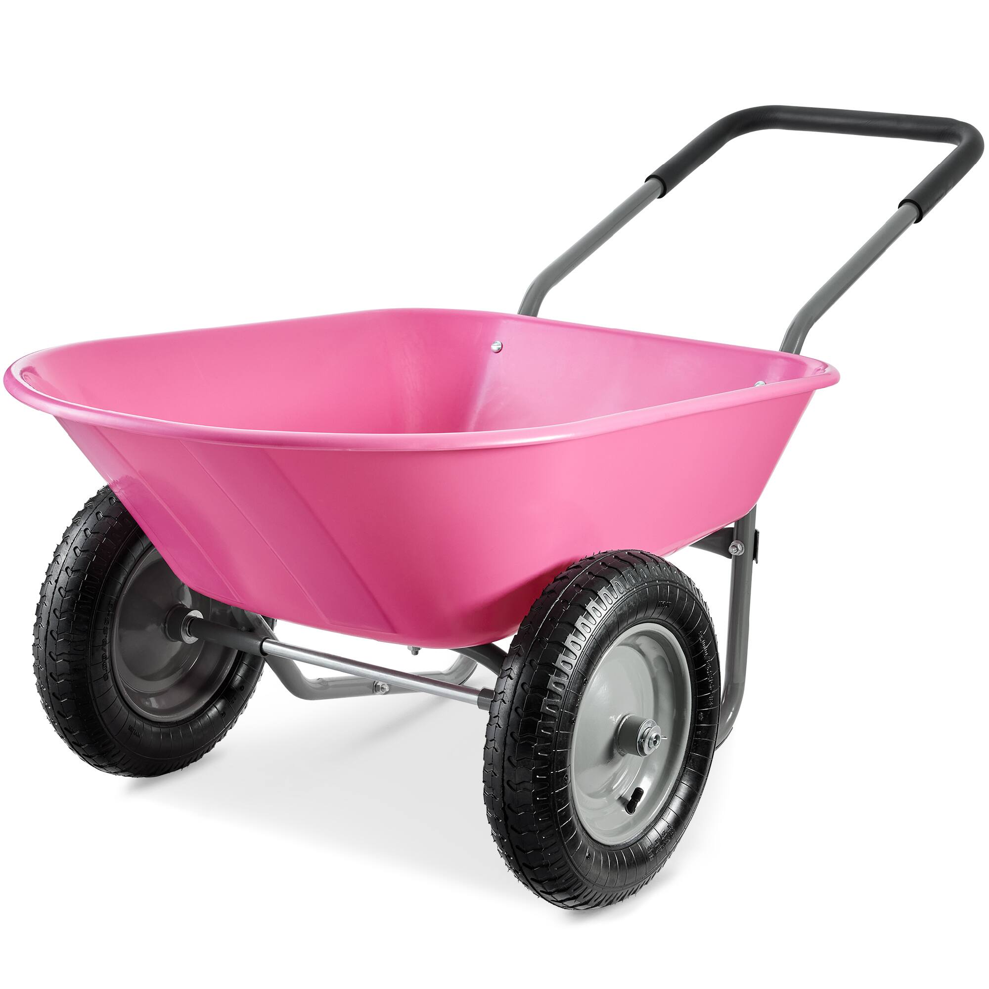 Front. Best Choice Products - Best Choice Products Dual-Wheel Home Wheelbarrow Yard Garden Cart for Lawn, Construction - Pink - Pink.