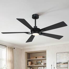 Parrot Uncle - 56" Modern 5-Blade Ceiling Fan with Dimmable Light and Remote - Black