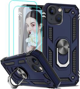 Entronix - iPhone 13 Bundle - Guard Ring Holder and Dual Clear Screen Protectors - Navy