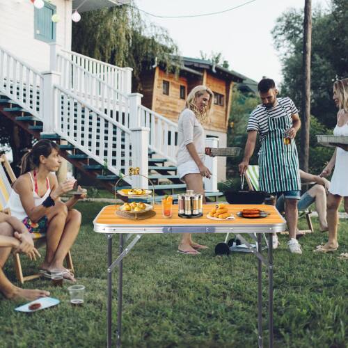 Alt View 8. Winado - 2.3 FT Portable Plastic Folding Table Perfect for In/Outdoor Garden Dining Camping Picnic Party - Wood Grain.