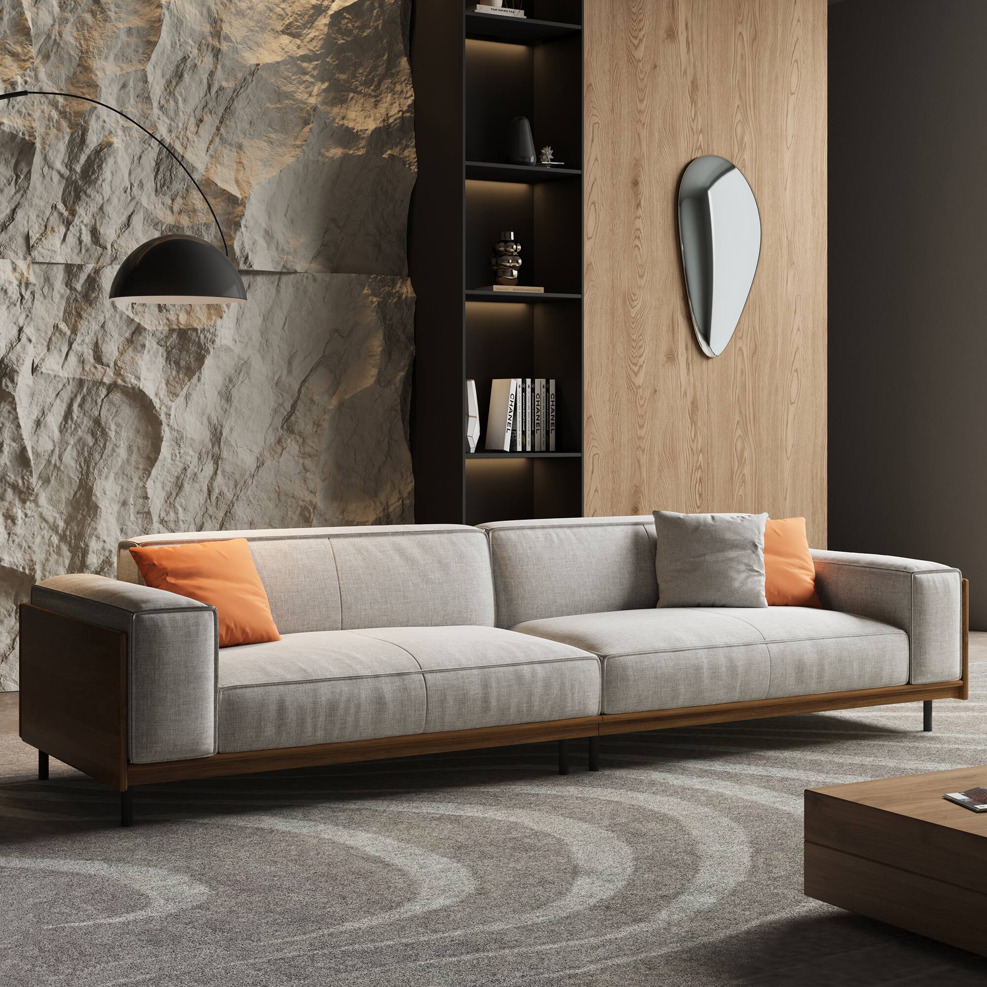 Angle. luck idea - 111.81" Cotton-Linen Sofa with Cushions and Washable Seat Covers Couch - Gray.