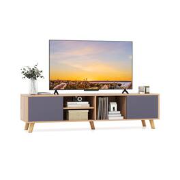 Ecooso - 65 Inch TV Stand Cabinet with Open Shelf for Living Room Storage - Natural and Gray