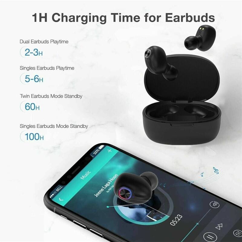 1H Charging Time for Earbuds

- Dual Earbuds Playtime: 2-3H
- Singles Earbuds Playtime: 5-6H
- Twin Earbuds Mode Standby: 60H
- Singles Earbuds Mode Standby: 100H

Music: Hoon Laga M 1 Jeene b 05:23