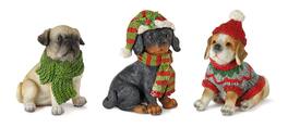BreeBe - Winter Dog Figurine with Hat and Scarf Accent (Set of 12) - Green, Red, Grey
