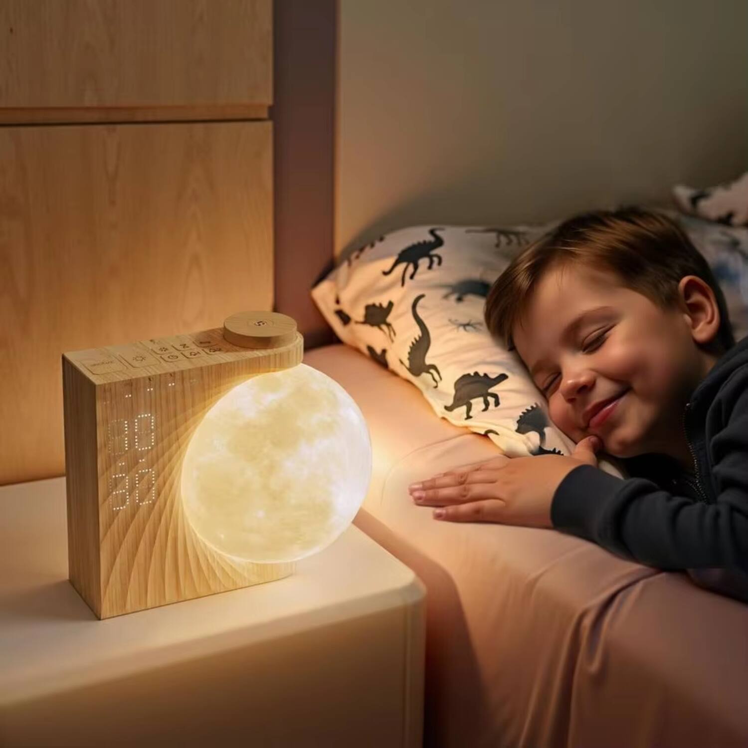 Alt View 1. Luckbyte - Alarm Clock Night Light for Heavy Sleepers, Moon Lamp with 10 Light Effects, Nature Sounds & Timer - Yellow.