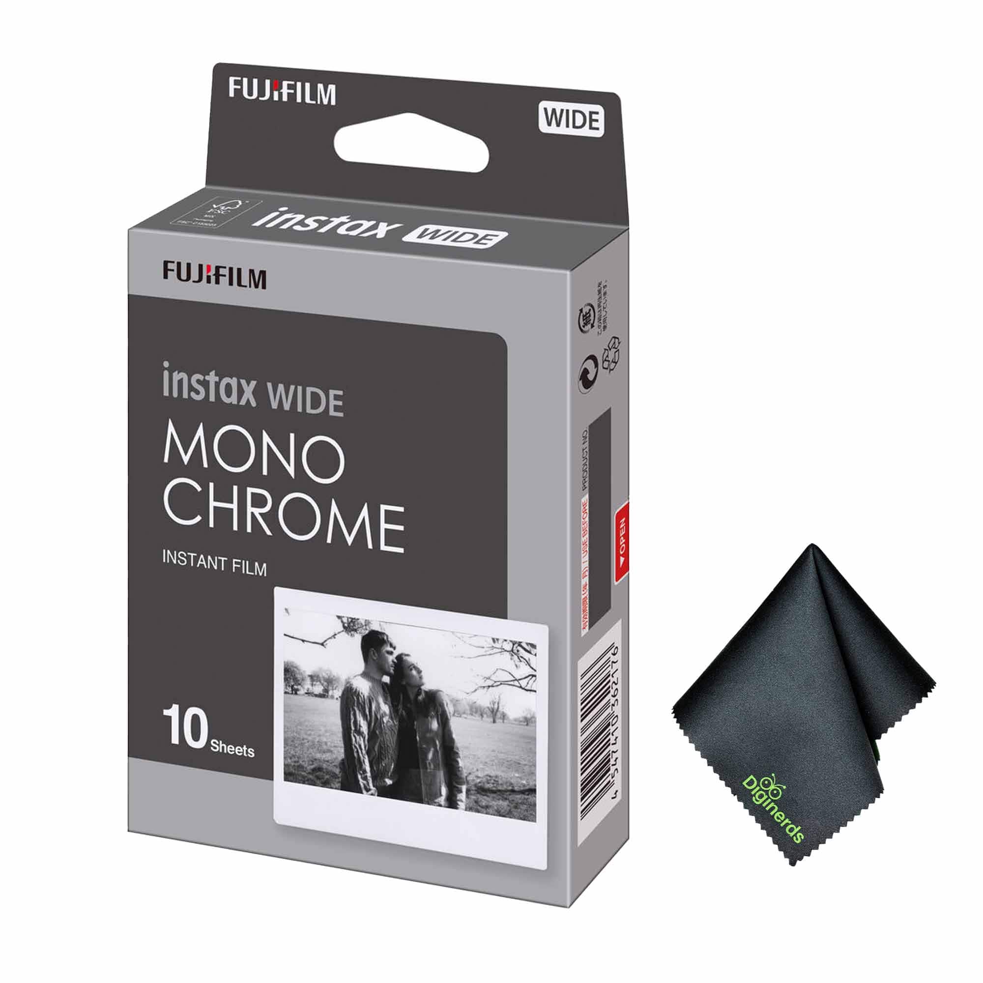 Fujifilm - INSTAX Wide Monochrome Instant Film (10 Exposures), Microfiber Cleaning Cloth, Bundle
