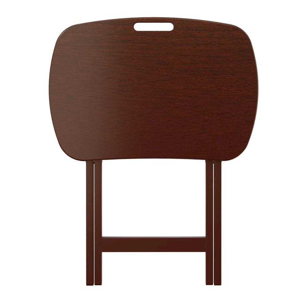 Angle. FurniFact - Walnut Snack Table Set – Folding TV Trays with Stand for Dining & Work - Walnut.