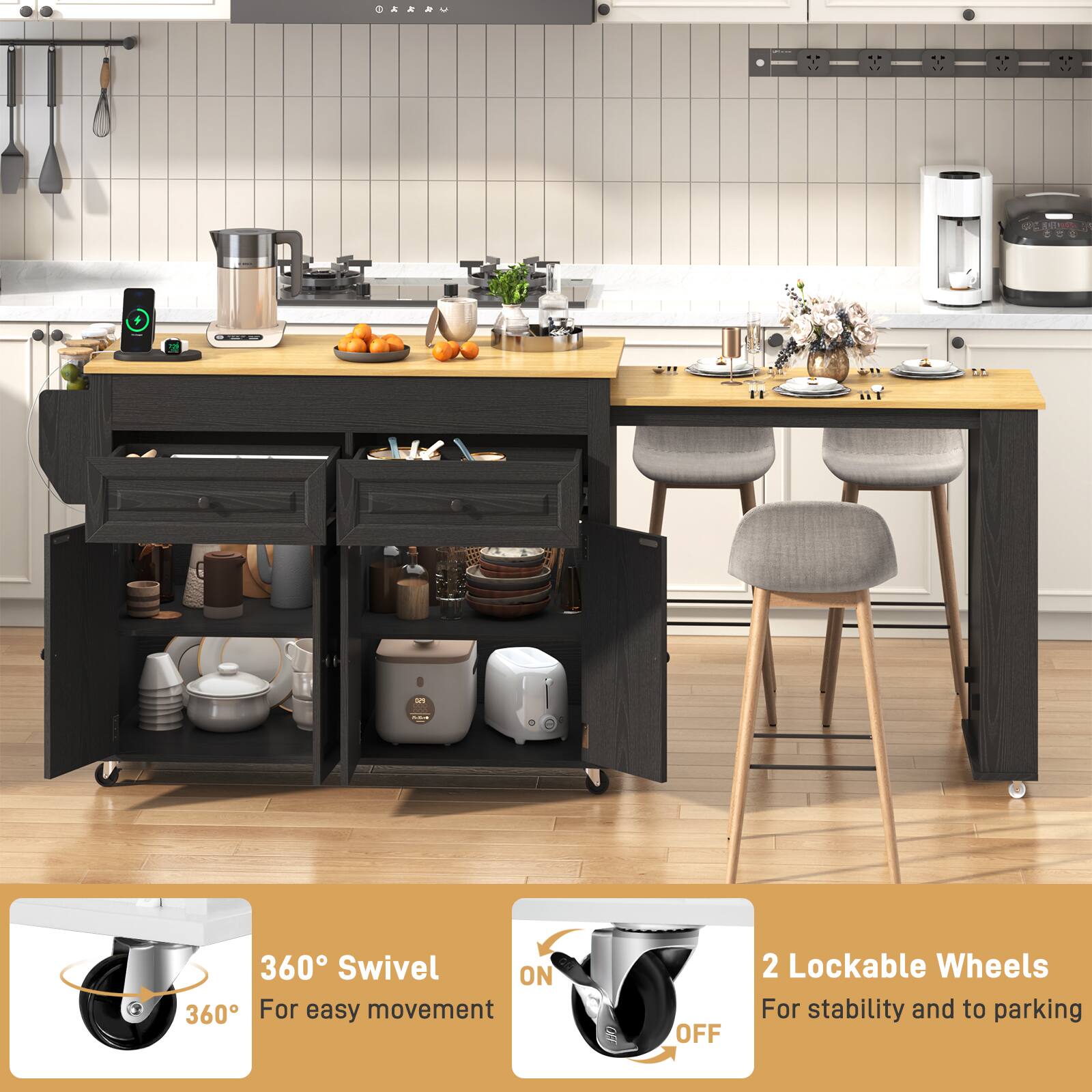 AAR +  
- 360° Swivel  
  ON  
  For easy movement  
- 2 Lockable Wheels  
  For stability and to parking