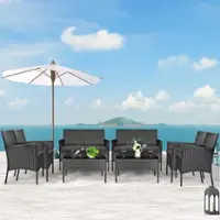 Costway 8PCS Patio Rattan Furniture Set Cushioned Sofa Coffee Table Backyard - Gray - Front_Zoom