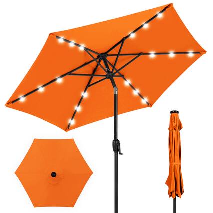 Front. Best Choice Products - Best Choice Products 7.5ft Outdoor Solar Patio Umbrella for Deck, Pool w/ Tilt, Crank, LED Lights - Orange - Orange.
