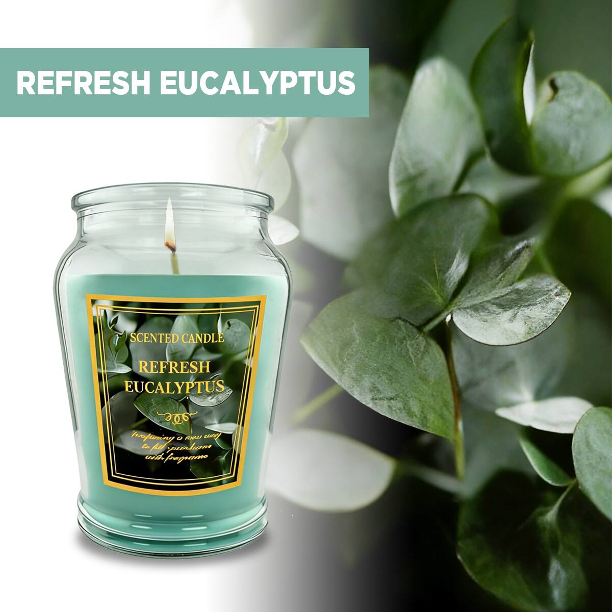 REFRESH EUCALYPTUS SCENTED CANDLE  
REFRESH EUCALYPTUS  
de Tempering - LAMEA siny G Anl mlune und.  
Pageasino